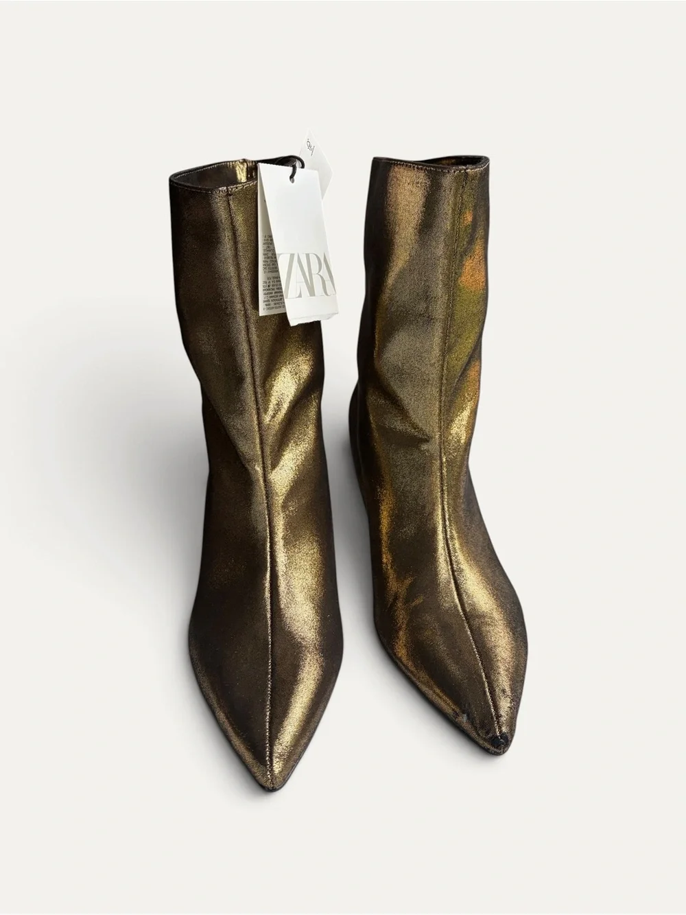 ZARA Metallic Bronze Pointed Ankle Boots Booties